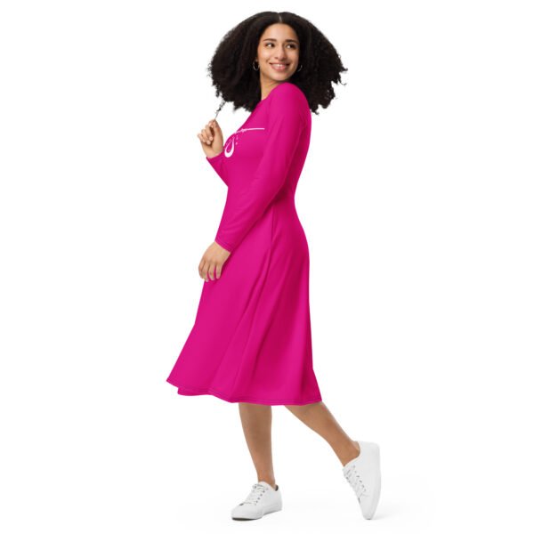 Vestido midi manga larga Orbayu 7 Drops fucsia